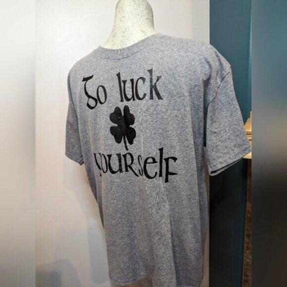 Go Luck Yourself gray t shirt custom made. New- size L - Picture 5 of 9